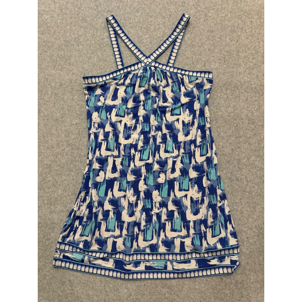 BCBGMAXAZRIA Blue Abstract‎ Brushstroke Halter Mini Dress Small Wearable Art
